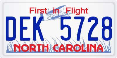 NC license plate DEK5728