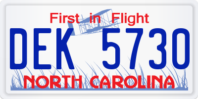 NC license plate DEK5730