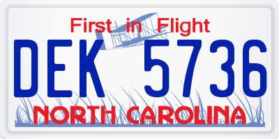 NC license plate DEK5736