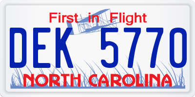 NC license plate DEK5770