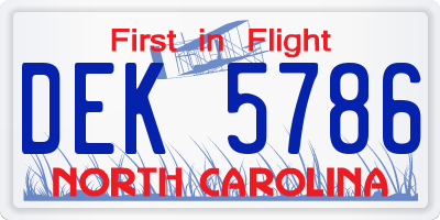 NC license plate DEK5786