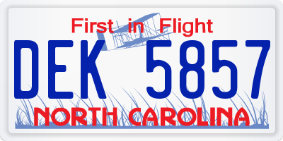NC license plate DEK5857