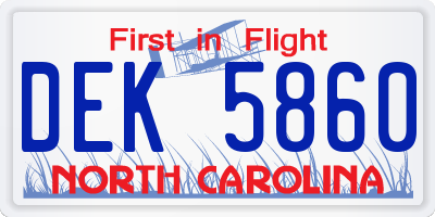 NC license plate DEK5860
