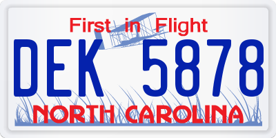 NC license plate DEK5878