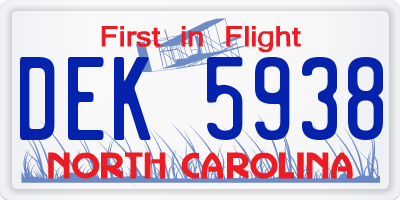 NC license plate DEK5938