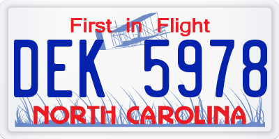 NC license plate DEK5978
