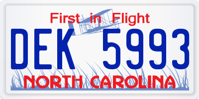 NC license plate DEK5993