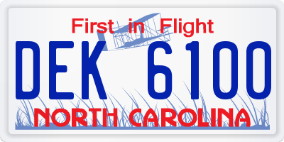 NC license plate DEK6100