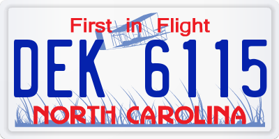NC license plate DEK6115