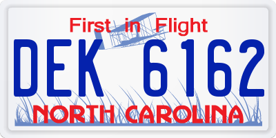 NC license plate DEK6162
