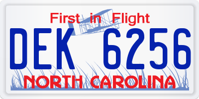 NC license plate DEK6256