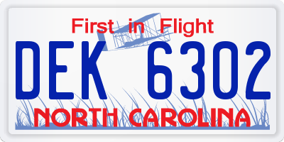 NC license plate DEK6302