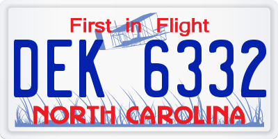 NC license plate DEK6332