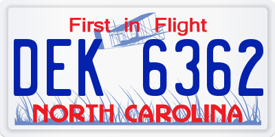 NC license plate DEK6362