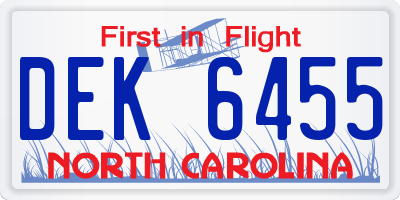NC license plate DEK6455