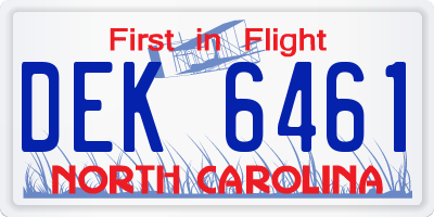 NC license plate DEK6461