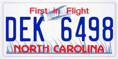 NC license plate DEK6498