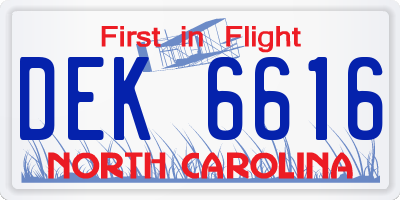 NC license plate DEK6616