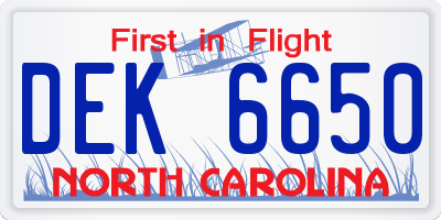 NC license plate DEK6650