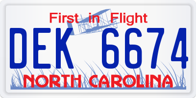 NC license plate DEK6674