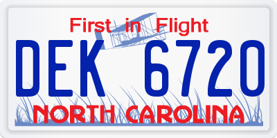 NC license plate DEK6720