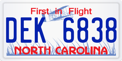 NC license plate DEK6838