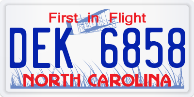 NC license plate DEK6858