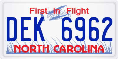 NC license plate DEK6962