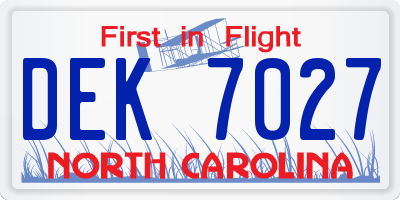 NC license plate DEK7027