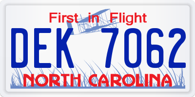 NC license plate DEK7062