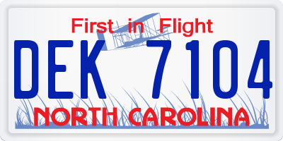 NC license plate DEK7104