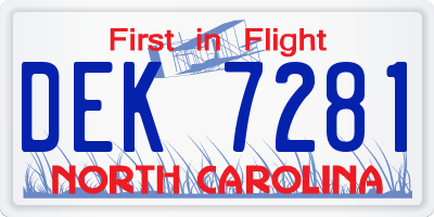 NC license plate DEK7281