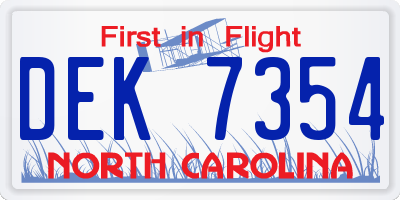 NC license plate DEK7354