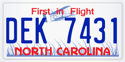 NC license plate DEK7431