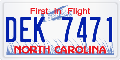 NC license plate DEK7471