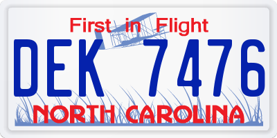 NC license plate DEK7476