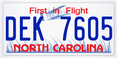 NC license plate DEK7605