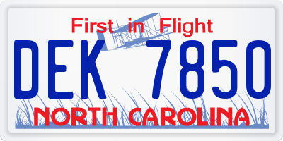 NC license plate DEK7850