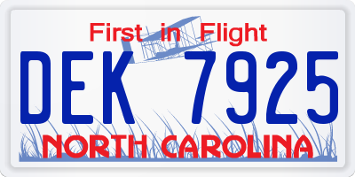 NC license plate DEK7925