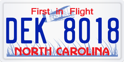 NC license plate DEK8018