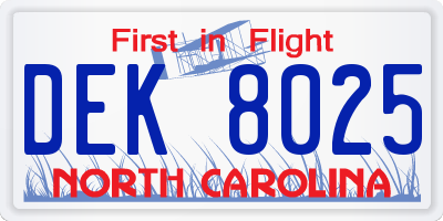 NC license plate DEK8025