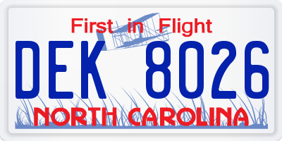 NC license plate DEK8026