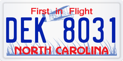 NC license plate DEK8031