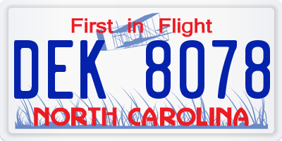 NC license plate DEK8078