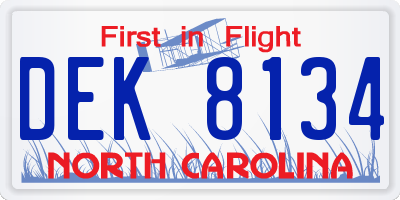 NC license plate DEK8134