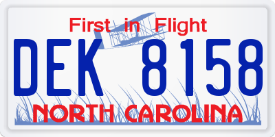 NC license plate DEK8158