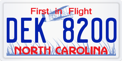 NC license plate DEK8200