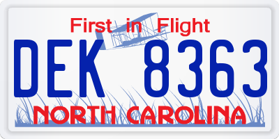 NC license plate DEK8363
