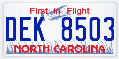 NC license plate DEK8503