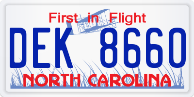NC license plate DEK8660